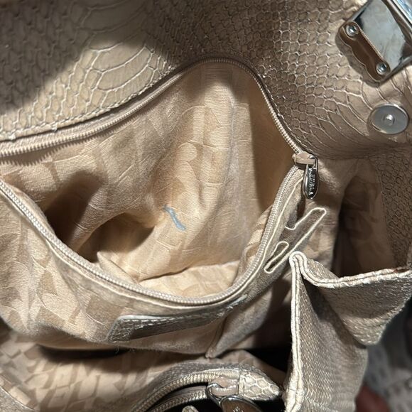 Furla Beige Python Embossed Genuine Leather Shoulder Bag Italy Travel Work Large - Picture 13 of 13